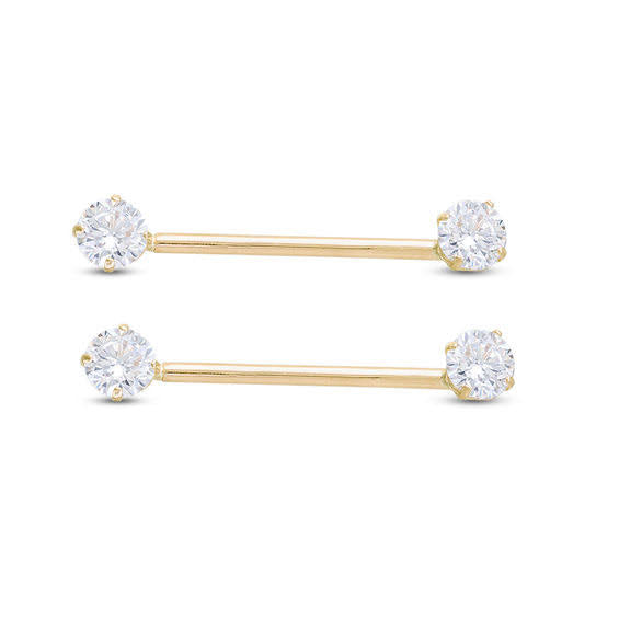 018 Gauge Cubic Zirconia Straight Barbell Set In 10k Hollow