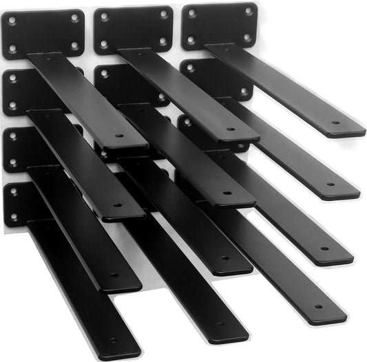 12 Pack - 12 Inch Black Hidden L Shelf Bracket (1/5 Inch Thicked) Iron Shelf Brackets, Metal Shelf Bracket, Industrial Shelf Bracket, Modern Shelf