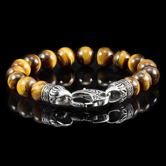 10mm Tiger Eye Bead Bracelet With Stainless Steel Antiqued Lobster Clasp