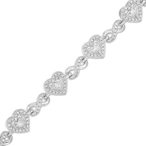 1/4 Ct. T.W. Diamond Alternating Heart Infinity Link Bracelet In Sterling Silver – 7.5