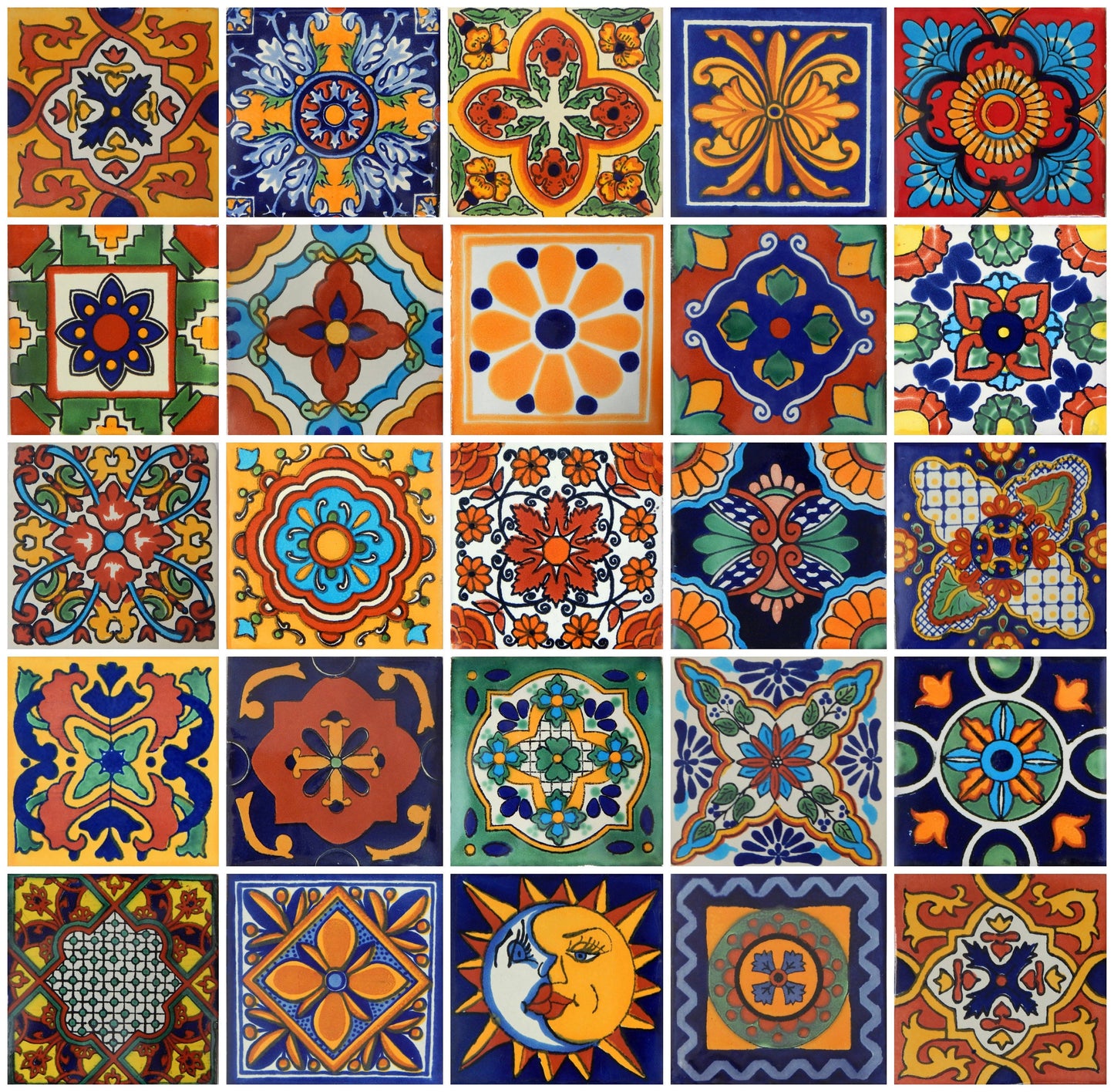 100 Pieces Mexican Talavera Tiles Handmade Mixed Designs Mexican Ceramic 4x4 25 Designs